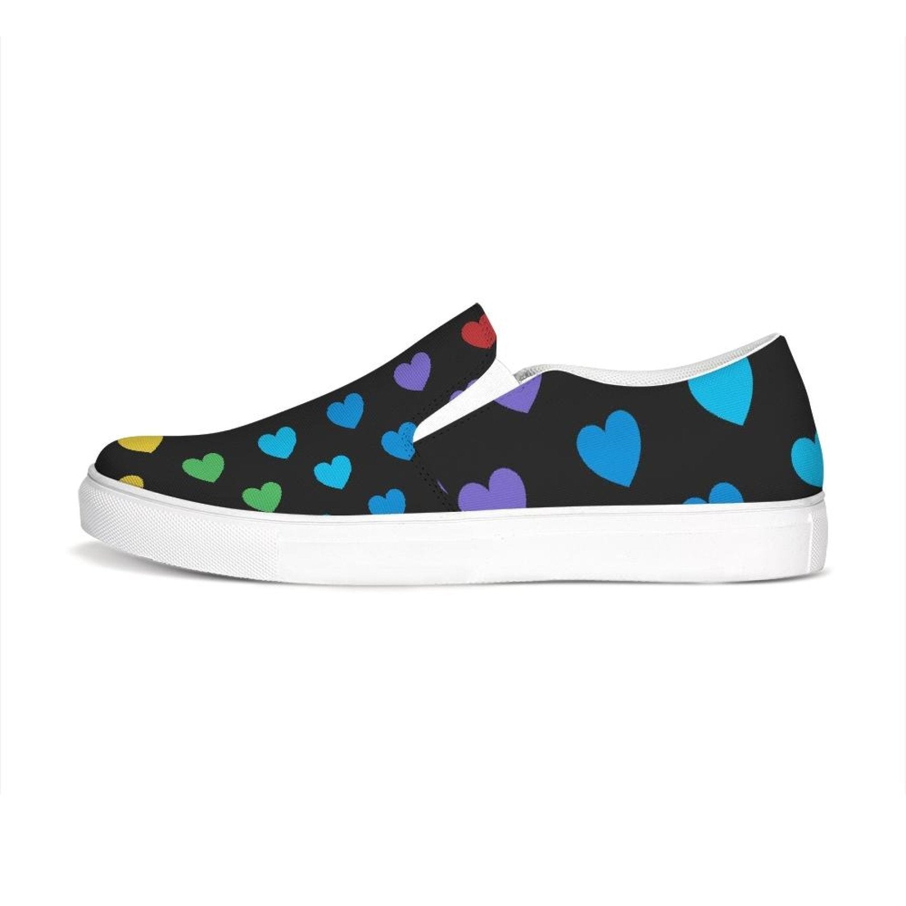 Womens Sneakers, Rainbow Hearts Low Top Slip-on Canvas Shoes - Horizon Bliss