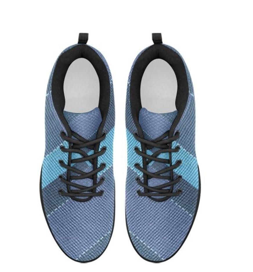 Womens Sneakers, Denim Blue Illustration Running Shoes - Horizon Bliss