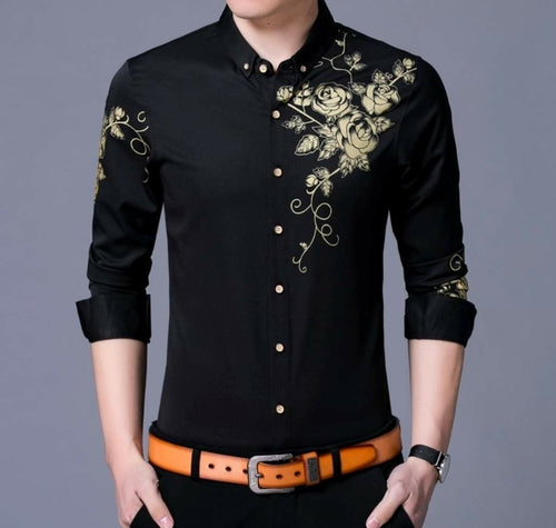 Mens Button Front Shirt with Floral Design - Horizon Bliss