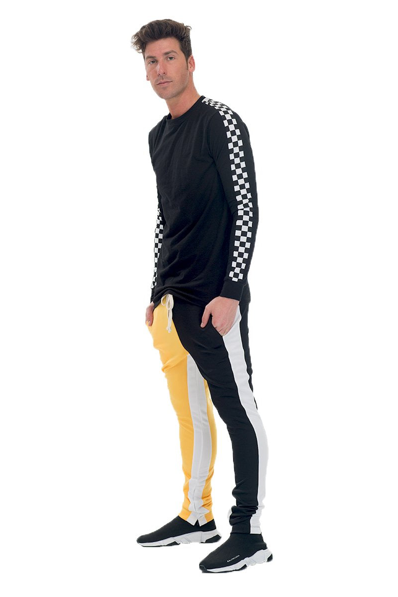 SLICE TRACK PANTS- BK/YELLOW - Horizon Bliss